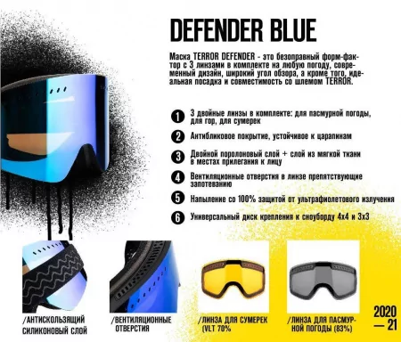 Горнолыжная маска TERROR DEFENDER BLUE SS21